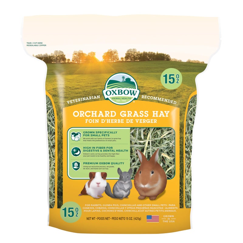 Oxbow Orchard Grass Hay, Rabbit & Guinea Pig Hay, High Fiber for Digestive Health, Grown in the USA, Veterinarian Recommended Small Pet Supplies, for Rabbits, Guinea Pigs, & Chinchillas, 15 oz. - Image 1