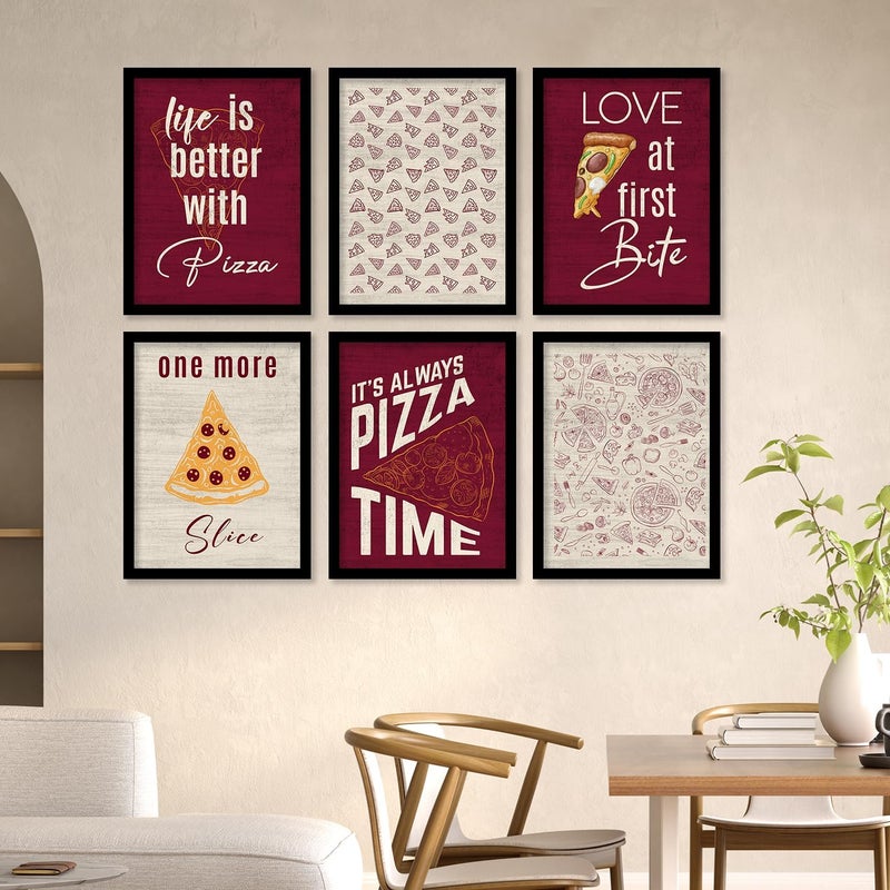 VASL Studio Pizza Framed Food Painting for Cafe RestaurantHome Decor cafeteriaKitchen home decor Quotes Wall Posters set of 6 10 inch X 13 inch