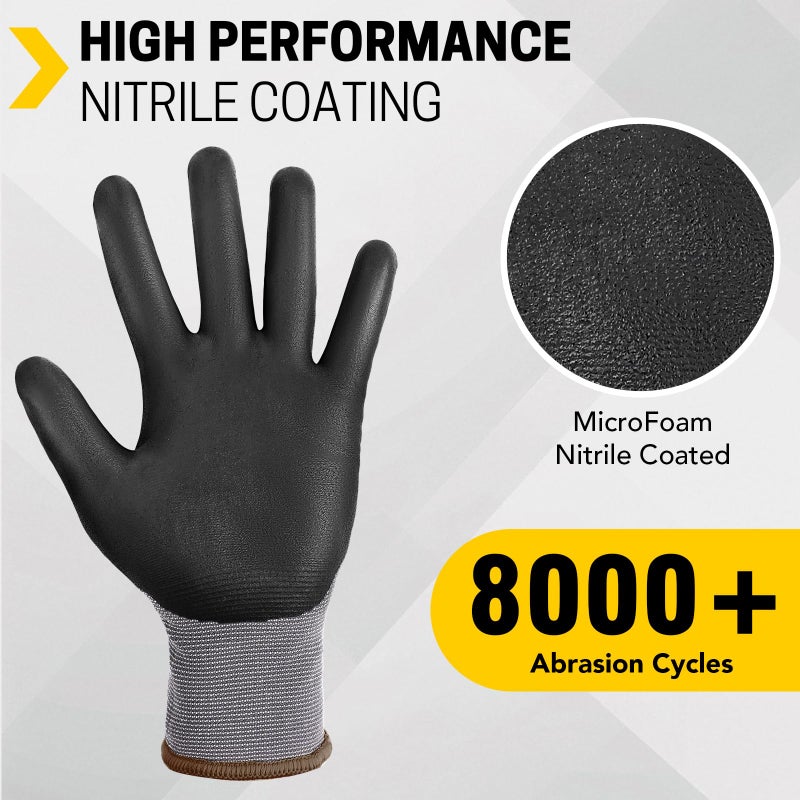 FURWEY Safety Work Gloves,16 Pairs Micro-Foam Nitrile Coated Glove for Men and Women, Touchscreen, Ideal for Warehouse Package Handlingï¼ŒConstruction, Gardening, Large - Image 2