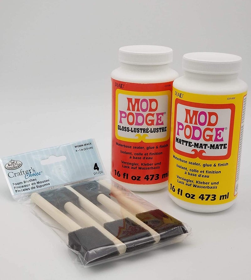 Mod Podge مجموعة مود بودج الكاملة للتزيين - زجاجتان سعة 16 أونصة (تشطيب غير لامع ولامع) مع 4 فراشي إسفنجية - Image 2