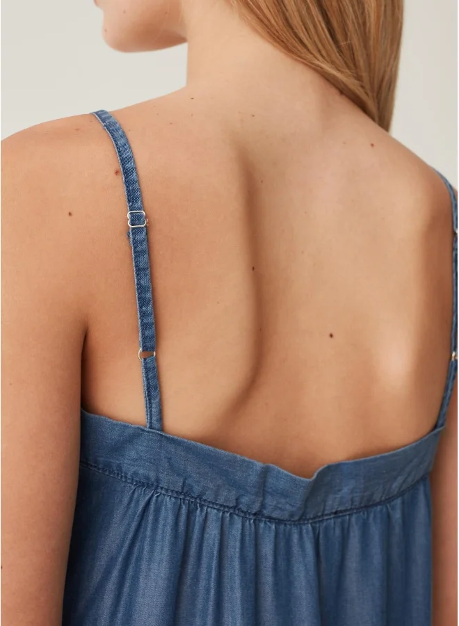 او في اس Ovs Long Tiered Dress With Denim Effect
