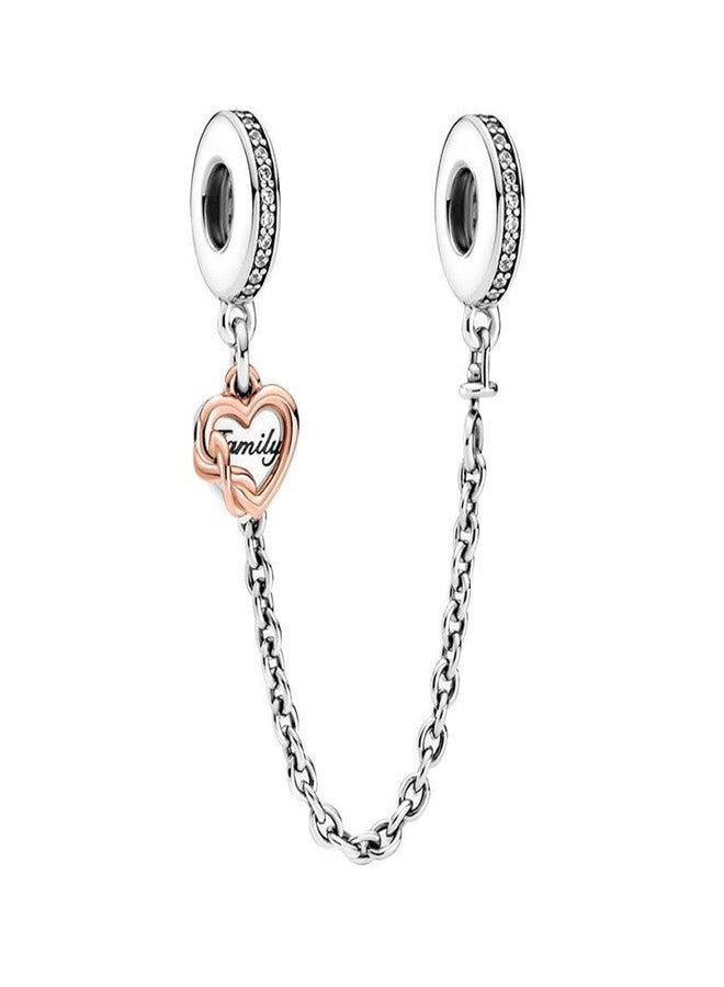 ARTCHARM Family Heart Safety Chain Charm 925 Sterling Silver Beads fit European Charms Bracelet & Necklace - Image 1