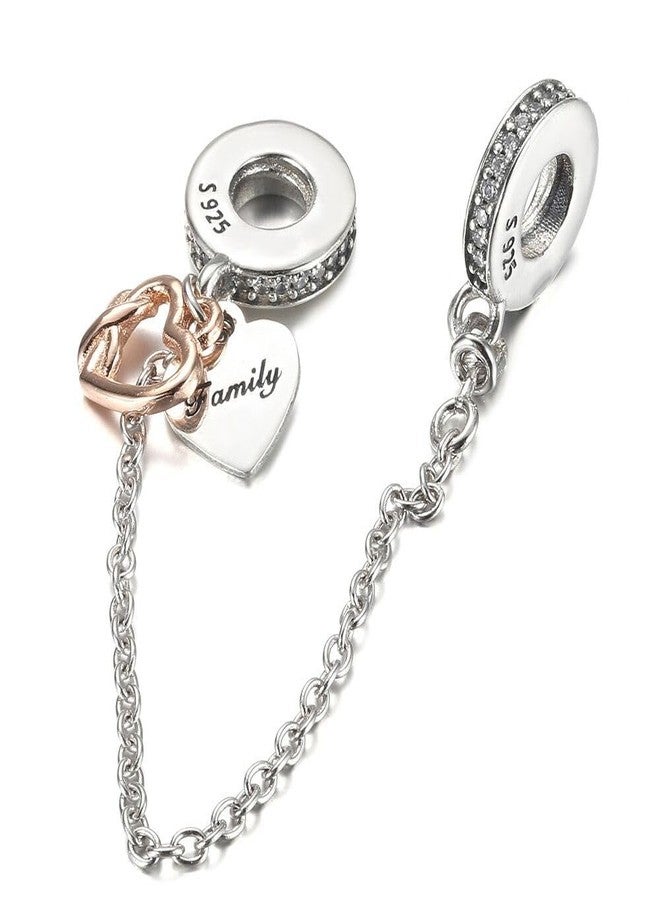 ARTCHARM Family Heart Safety Chain Charm 925 Sterling Silver Beads fit European Charms Bracelet & Necklace - Image 3