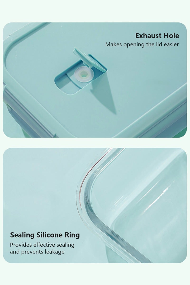 DPTER 3 Compartment Glass Bento Box Lunch Box With Lid Glass Food Storage Box， Kitchen Cabinet Organizers，Glass Food Storage 1040ML Blue  - Image 5