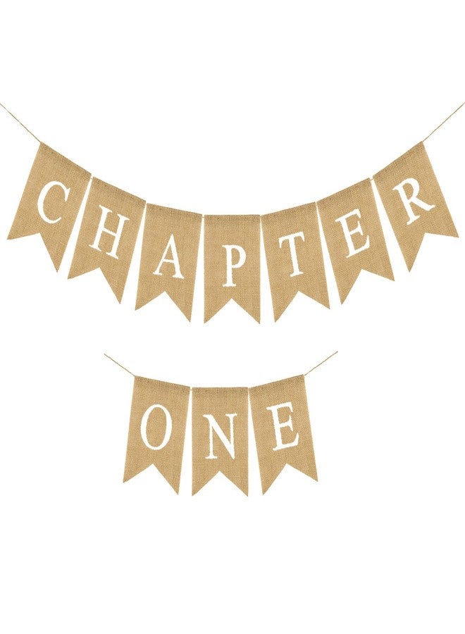 Kinyanco Chapter One Burlap Banner A New Chapter Begins Banner Sign NO DIY Garland 1st Birthday Nursery Decor Book Reading Themed Decoration for Baby Shower Wedding Bridal Shower Back To School Retirement Supplies - Image 1