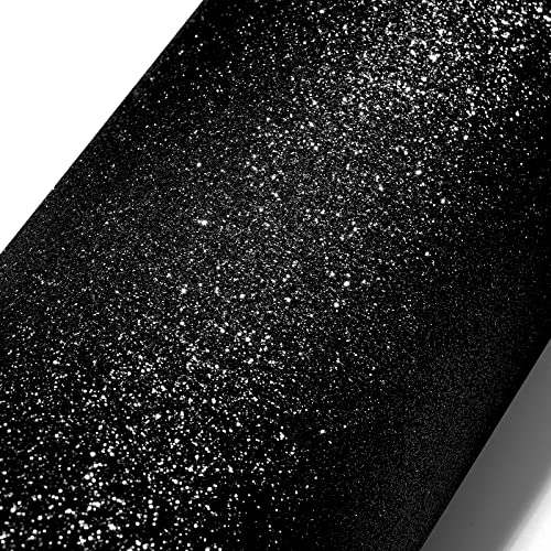 Stickyart 15.8"x275.6" Black Peel and Stick Glitter Wallpaper Self Adhesive Glitter Fabric Wallpaper Removable Sparkle Contact Paper for Cabinets Dresser Drawer Glitter Paper for DIY Crafts - Image 1