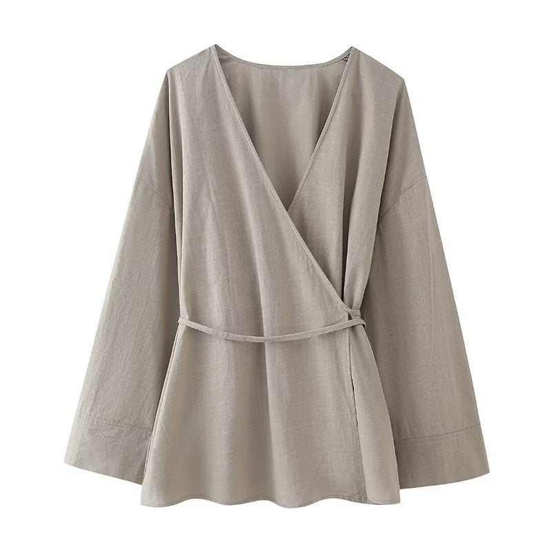 Amazon womens wholesale 2024 new double placket comfortable linen kimono pants suit women khaki top