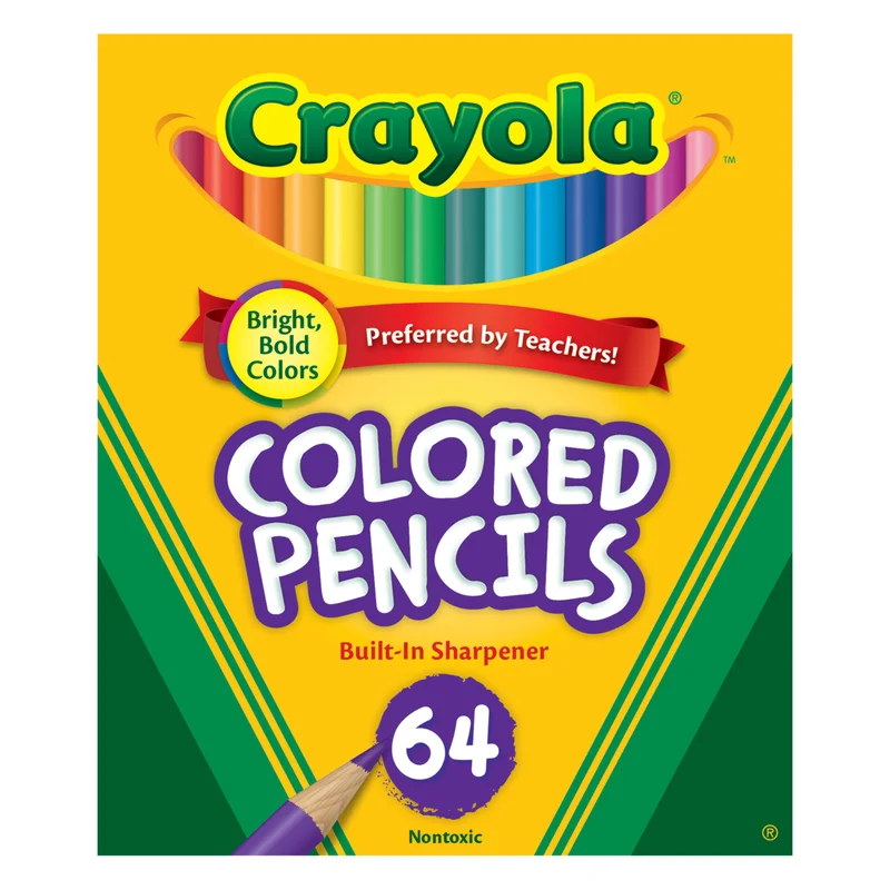 كرايولا Crayola 64 Short Colored Pencils with Sharpener – Portable Art Set for Kids | Pre-Sharpened, Durable, Non-Toxic Coloring Pencils in Reusable Storage Box
