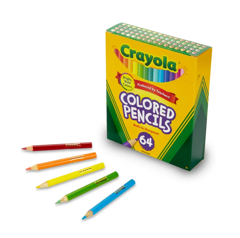 كرايولا Crayola 64 Short Colored Pencils with Sharpener – Portable Art Set for Kids | Pre-Sharpened, Durable, Non-Toxic Coloring Pencils in Reusable Storage Box