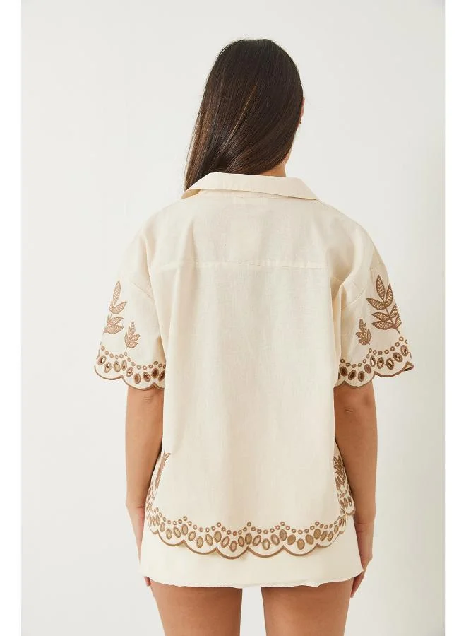 Ginger Boho Embroidered Button Up Shirt