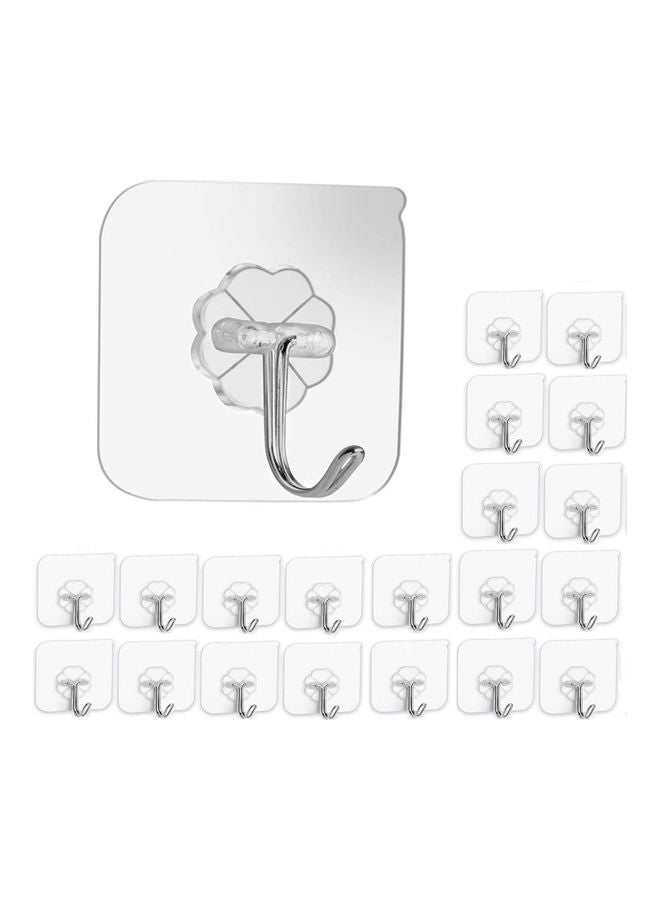 20-Piece Heavy Duty Self-Adhesive Hooks Clear/Silver 6x6cm - Image 1
