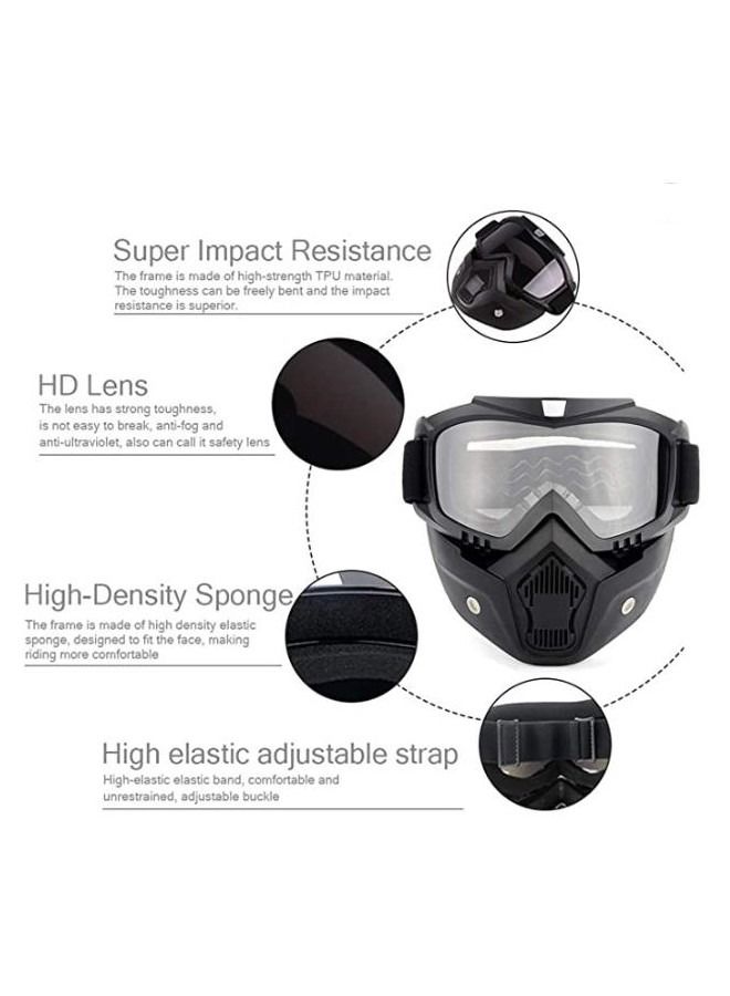 Y&D Motorcycle Goggles With Detachable Mask Motocross Riding Cycling Motorbike Atv Dirt Bike Racing Off Road Cosplay Goggle Glasses Adjustable Non-Slip Strap Retro Harley Helmet Goggles  - Image 5