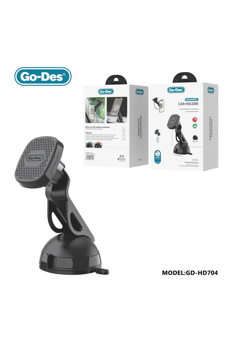 GO-DES Magnetic Car Phone Holder 720° Rotatable Mount with Strong Suction Cup for Dashboard & Windshield