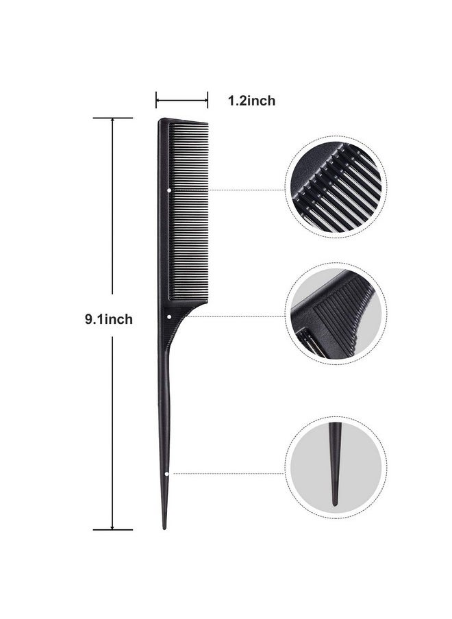 Leinuosen Einuosen 3 Pack Tail Comb Carbon Fiber Rat Tail Comb Set Heat Resistant Anti Static Styling Tail Comb For Hair Women Back Combing Root Teasing Adding Volume (Black)  - Image 3