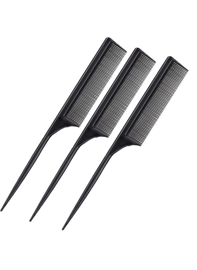 Leinuosen Einuosen 3 Pack Tail Comb Carbon Fiber Rat Tail Comb Set Heat Resistant Anti Static Styling Tail Comb For Hair Women Back Combing Root Teasing Adding Volume (Black)  - Image 2