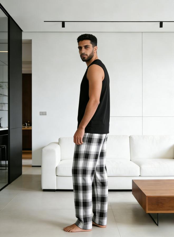 تايك تو مجموعة من بنطال كاروهات وبلوزة بلا أكمام مطبوعة للرجال - Image 2