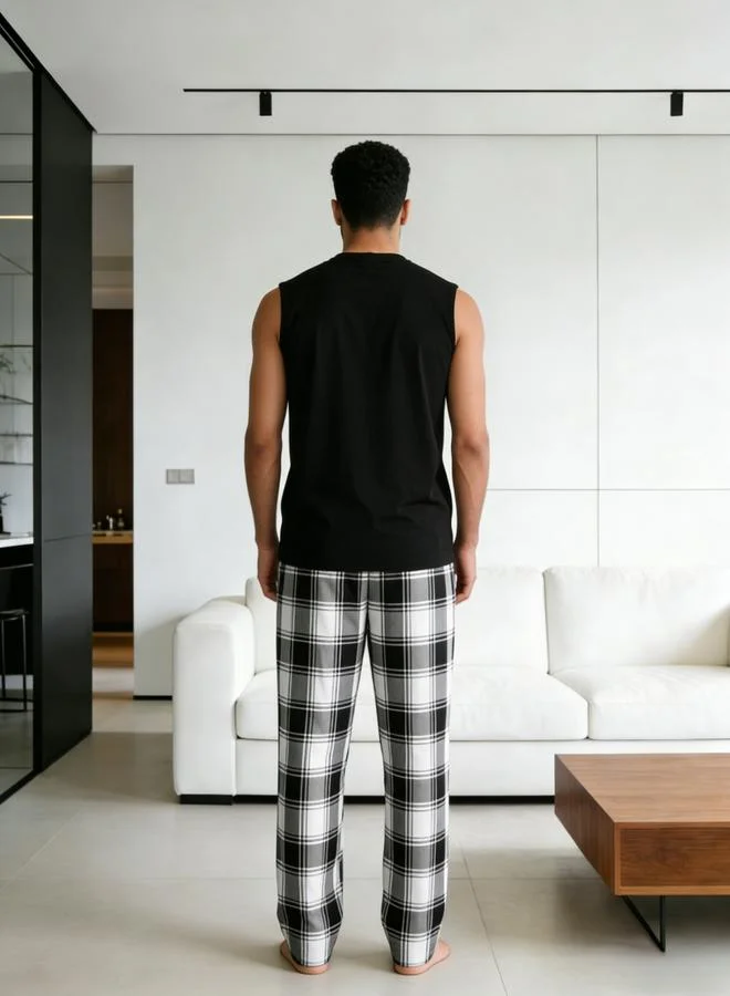 Take Two Black Men Printed Round Neck Tank and Checked Pants Set for Men | Best Price UAE