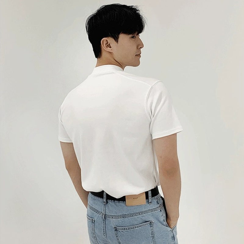 Korean Style Trendy Brand Half-high Collar T-shirt Men's Short-sleeved Solid Color Trendy All-match Loose Mid-collar Top Summer stand collar T-shirt - Image 4