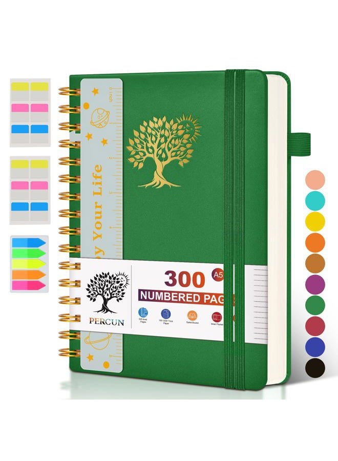 PERCUN Spiral Notebook Journal for Women Men, 300 Numbered Lined Pages, College Ruled, A5 Hardcover Spiral Bound Notebook for School, Work, Note Taking Writing, Leather Spiral Journal Medium 5.9"x8.5" - Image 1