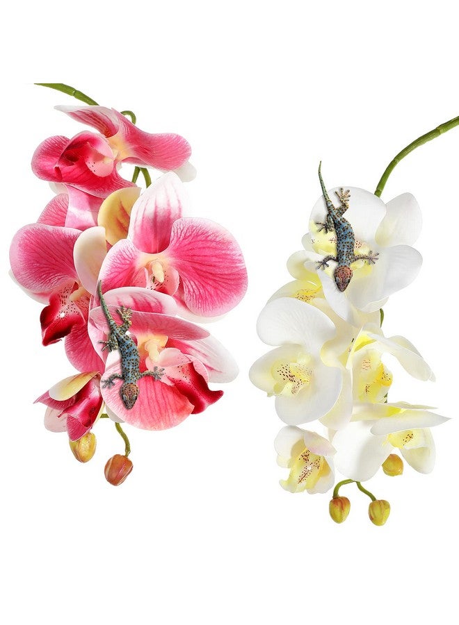 Chuangdi Chuangdi 2 Pieces Artificial Phalaenopsis with Suction Cups Terrarium Plant Decoration Reptile Habitat Plant Decor for Hermit Crab Lizards Geckos Snake Reptile (Dark Pink, White Yellow)  - Image 1