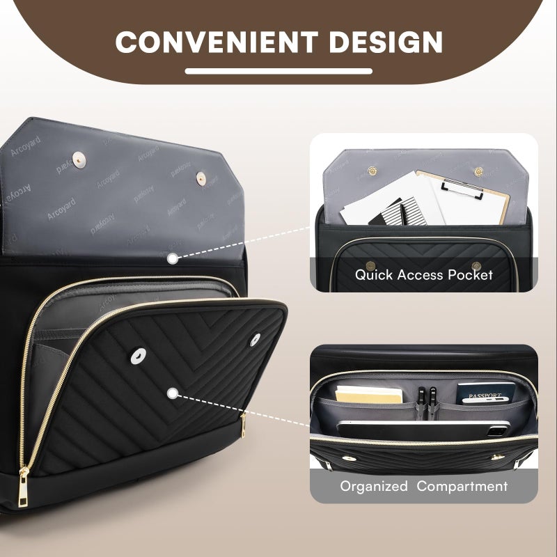 Arcoyard Rolling Laptop Bag Women, Rolling Briefcase for Women for Work, 17.3 Inch Computer Bag with Wheels, Fashion Flap Laptop Bag With Wheels for Work Business, TSA Friendly Design, Black - Image 5