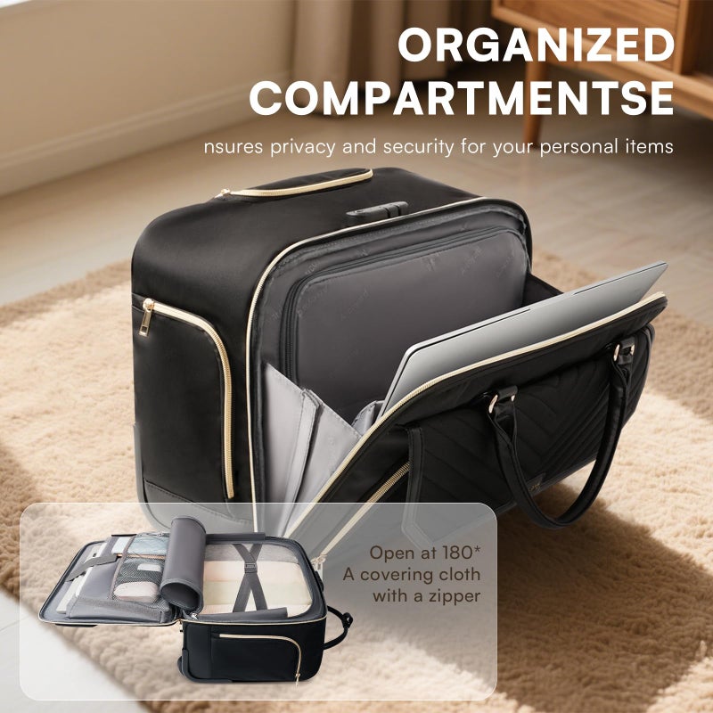 Arcoyard Rolling Laptop Bag Women, Rolling Briefcase for Women for Work, 17.3 Inch Computer Bag with Wheels, Fashion Flap Laptop Bag With Wheels for Work Business, TSA Friendly Design, Black - Image 4