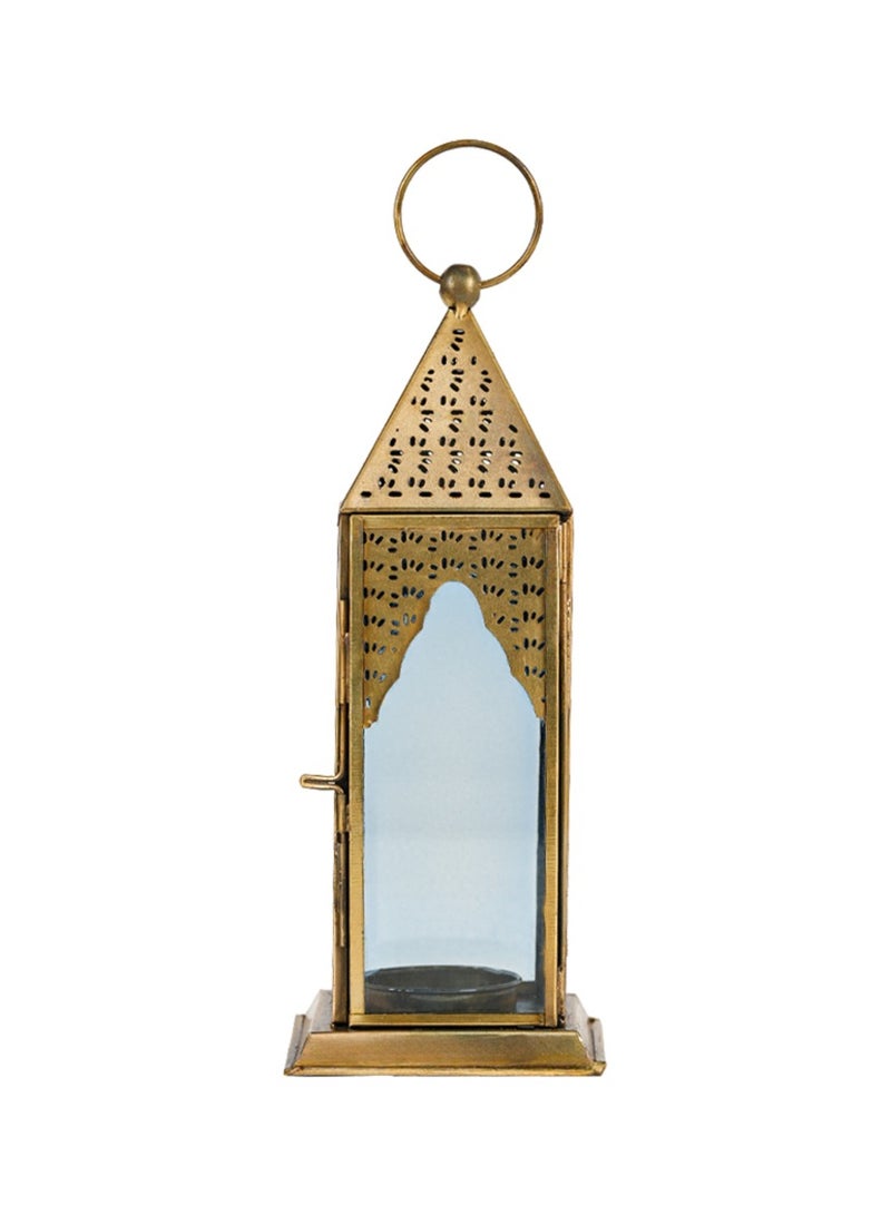 HilalFul Brass Antique Clear Blue Glass Decorative Candle Holder Lantern | For Home Decor in Eid, Ramadan, Wedding | Living Room, Bedroom, Indoor, Outdoor Decoration | Islamic Themed | Moroccan - Image 1