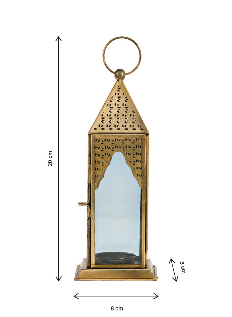 HilalFul Brass Antique Clear Blue Glass Decorative Candle Holder Lantern | For Home Decor in Eid, Ramadan, Wedding | Living Room, Bedroom, Indoor, Outdoor Decoration | Islamic Themed | Moroccan - Image 2
