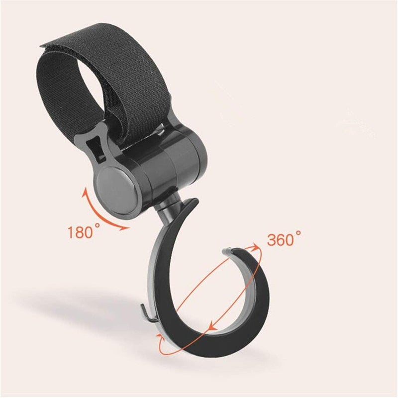 LLUFO Stroller Hooks 2-Pack - Heavy Duty Diaper Bag & Grocery Organizer Hangers for Mom, Baby Stroller Accessories for Walking, Jogging, Shopping - Black - Image 3