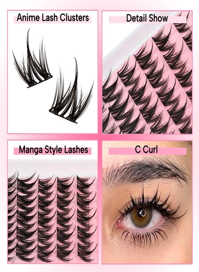 Fyonas Manga Lash Clusters Kit Natural Eyelash Clusters Spiky Lash Extension Kit 80Pcs Anime Cluster Eyelash Extensions with Waterproof White Lash Glue and Tweezers DIY at Home (Cutey Kit-B) - Image 2