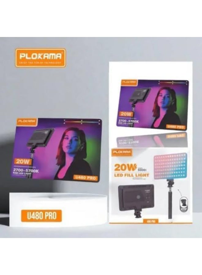 التخطيط مصباح ليد محمول U480 برو 20 وات بإضاءة ار جي بي مدمجة للتصوير الفوتوغرافي، قابل لإعادة الشحن 5000 مللي امبير في الساعة والتعتيم من 2700 إلى 5700 كلفن لكاميرات DSLR والفيديو وشاحن نوع سي من بلوكاما - Image 4