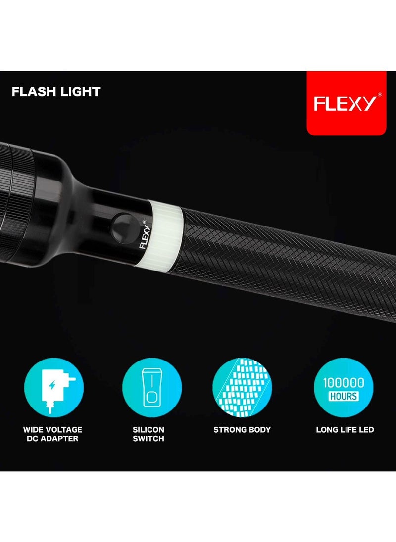 فليكسي **نظام مصباح يدوي LED قابل لإعادة الشحن: نطاق 1200 متر، 6 وات CREE LED، بطارية Ni-Cd 3000 مللي أمبير، مقاومة للصدمات/الماء، مفتاح دوار، ضمان مدى الحياة، شعاع ضوء النهار البارد.**  - Image 4