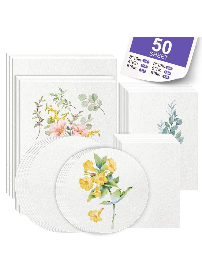 AROIC 50 Sheets Watercolor Paper Bulk, 6 Sizes 9" x 12",8" x 10",8" x 8" etc.(300 GSM), White Water Color Paper for Kids, Adults, Artists, Painting & Craft Paper, Watercolor Paper, Drawing Supplies - Image 1