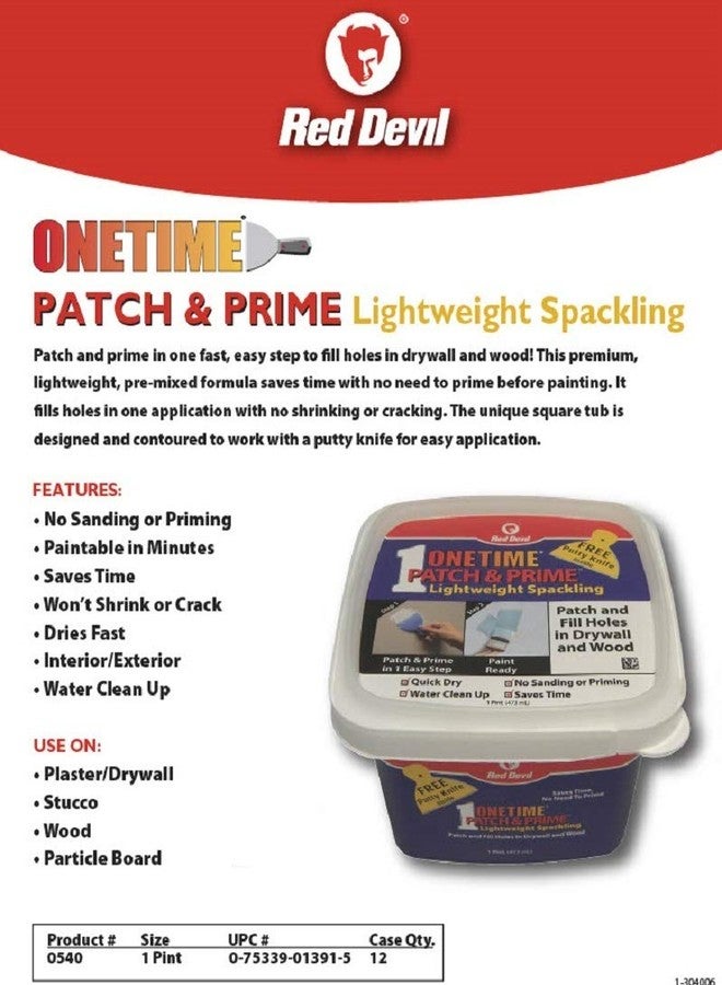 ريد ديفيل ريد ديفل 0540 ONETIME Patch & Prime Lightweight Spackling، 1 باينت، أبيض، عبوة من قطعة واحدة - Image 4