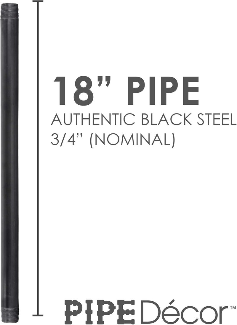 PIPE DECOR 3/4” x 18” Black Steel Plumbing Pipe, Pre Cut, Industrial Steel Grey Fits Standard 3/4 Inch Threaded Black Malleable Iron Fittings, Build Vintage DIY Furniture, 4 Pack - Image 1