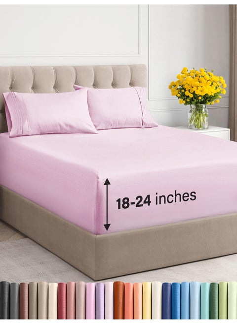 Extra Deep Twin Sheet Set  4 Piece Breathable  Cooling Sheets  Hotel Luxury Bedding Set with 1824 Inch Extra Deep Pockets  Easy Fit  Super Soft Wrinkle Free and Comfy  Light Pink Twin Size