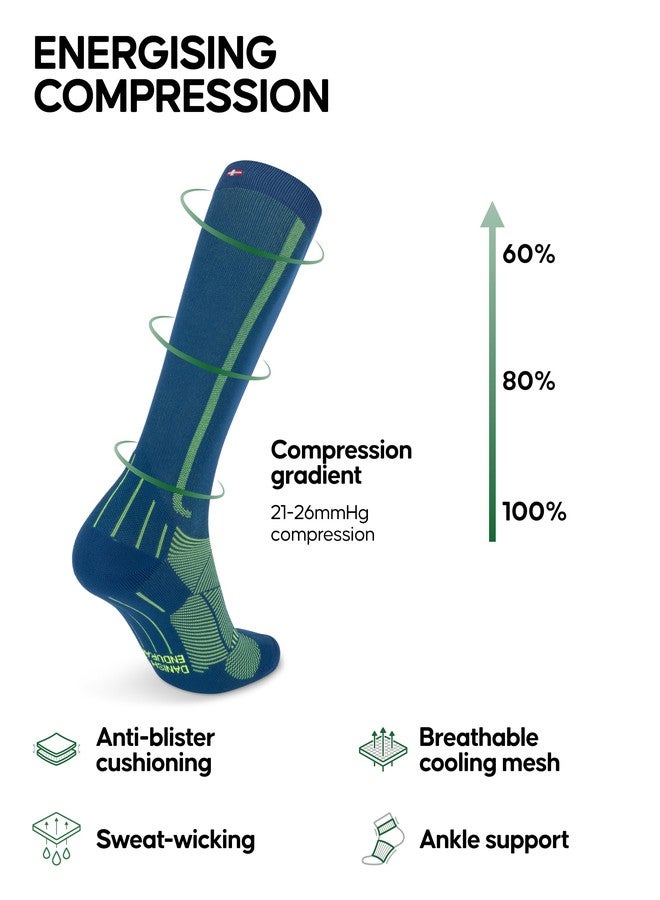 DANISH ENDURANCE Compression Socks for Women and Men, Legs & Shin Supports, Running & Travel, 1 Pack, Blue/Neon Yellow, Large - Image 2