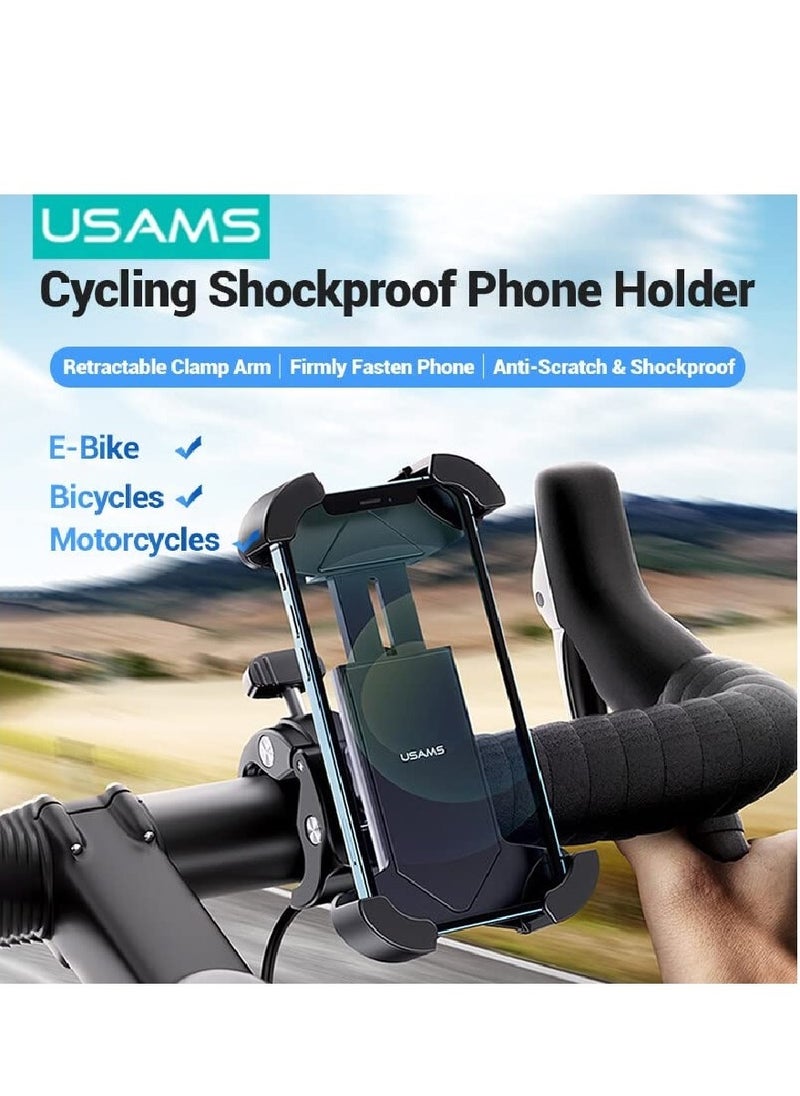 Usams - حامل هاتف الدراجة النارية حامل الهاتف للدراجة 360 درجة قابل للدوران للهواتف مقاس 4.5 - 7 بوصة متوافق مع حامل الهاتف المحمول للدراجة/الدراجة الإلكترونية/الدراجات النارية - Image 1