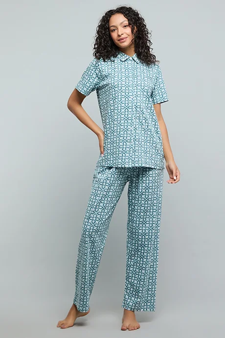 أر أند بي Patterned Collared Pyjama Set