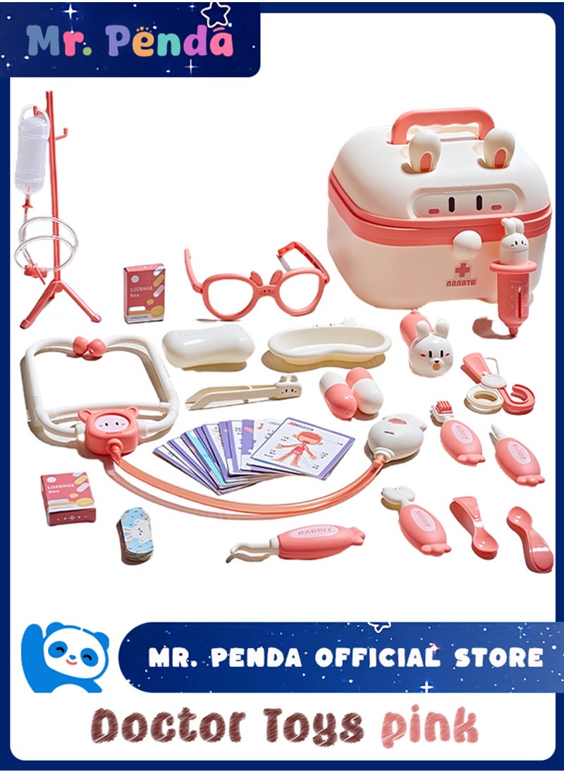 Mr. Penda 25PCS Doctor Kit for Kids Pretend Play Educational Doctor Toys, Medical Kit with Stethoscope, Doctor Playset for Dentist Doctor, Role Play Toys for 3-8 Years Old Girls and Boys Toddler Gifts (Pink)  - Image 1