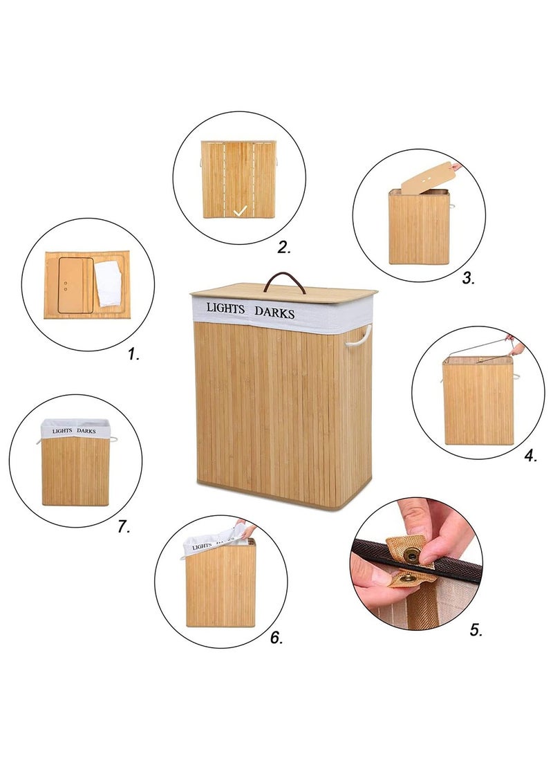 Arabest Laundry Basket with Lid, Bamboo Laundry Hamper with Removable Liner Bag, Foldable Laundry Bag with Handle for Clothes and Storage, Space, Saving Laundry Hamper for Laundry Room, Bedroom  - Image 5