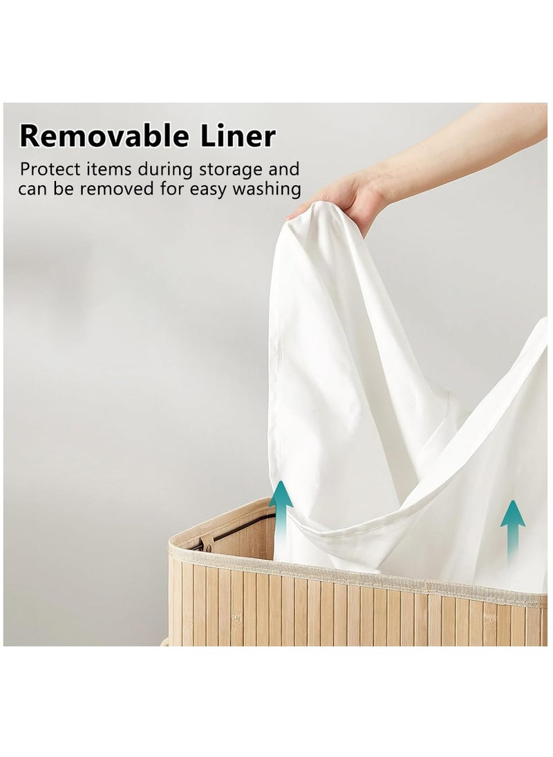 Arabest Laundry Basket with Lid, Bamboo Laundry Hamper with Removable Liner Bag, Foldable Laundry Bag with Handle for Clothes and Storage, Space, Saving Laundry Hamper for Laundry Room, Bedroom  - Image 3