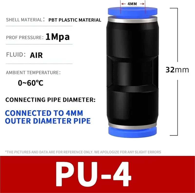 تركيبات هوائية موصل بلاستيكي هواء ماء خرطوم أنبوب توصيل سريع مستقيم بالضغط PU 4 مقاس 100 قطعة - Image 3