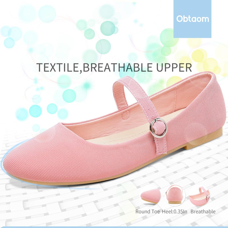 Obtaom Mary Jane Flat Shoes Round Toe Ballet Flats for Women Dressy Fabric Business Flats Comfortable Classic Strap Flats for Office(Dirty Pink,US9) - Image 3