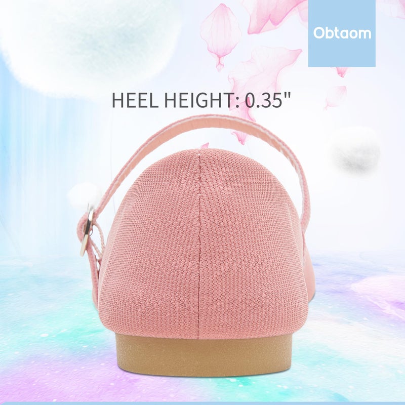 Obtaom Mary Jane Flat Shoes Round Toe Ballet Flats for Women Dressy Fabric Business Flats Comfortable Classic Strap Flats for Office(Dirty Pink,US9) - Image 4