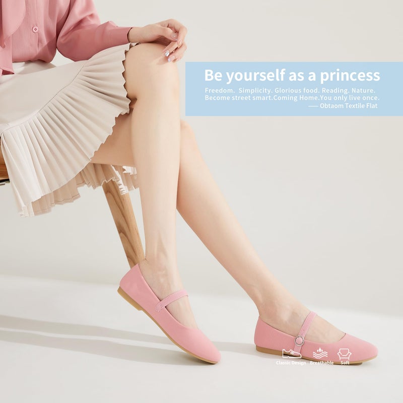 Obtaom Mary Jane Flat Shoes Round Toe Ballet Flats for Women Dressy Fabric Business Flats Comfortable Classic Strap Flats for Office(Dirty Pink,US9) - Image 5