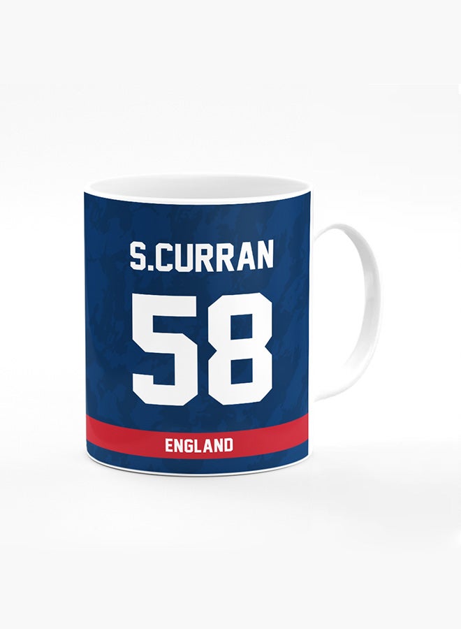 Stylizedd Designer Printed Coffee Mug with Heavy Duty Handle 11oz Ceramic Personalised Gift Mugs Cup [Microwave Safe & Dishwasher Proof ] - Cricket Player - Sam Curran, Jersey Number - 58 - Image 1