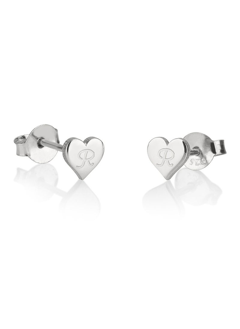 FK Jewellers - Silver 925 Personalized Heart Initial Studs Earrings - Image 1