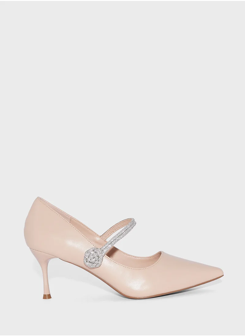 ايلا Floral Diamante Strap Pointy Pump