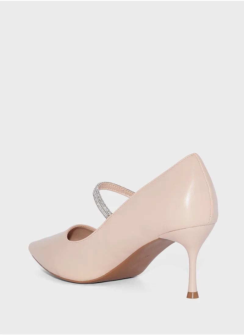 ELLA Floral Diamante Strap Pointy Pump